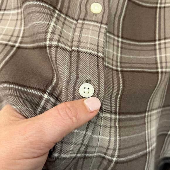 GAP Brown Plaid Cropped Flannel Button Down Shirt XXL Soft Casual Fall - Picture 4 of 10